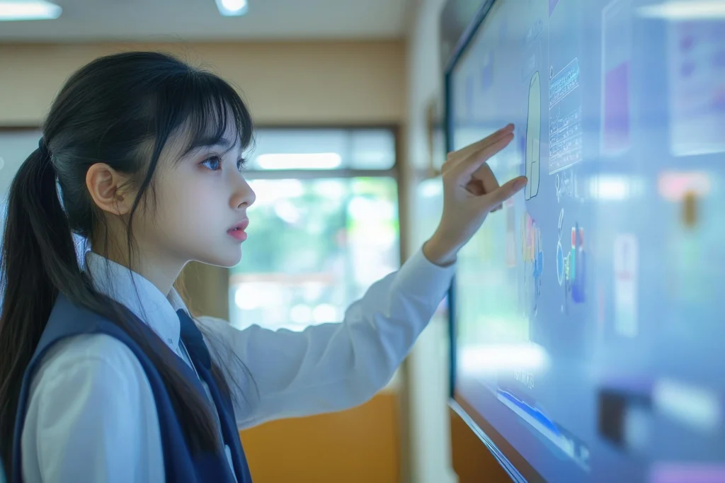 使用者透過互動式螢幕查看資料圖表與數據分析介面